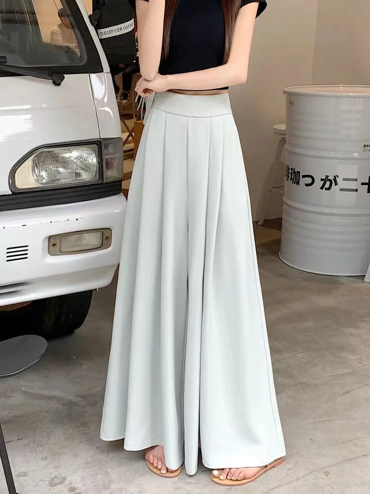Large Wide Leg Pant Skirt for Women\'s Spring Summer Thin Pleated Suit Pants High Waist Drape Office Ladies Casual Dress Trousers