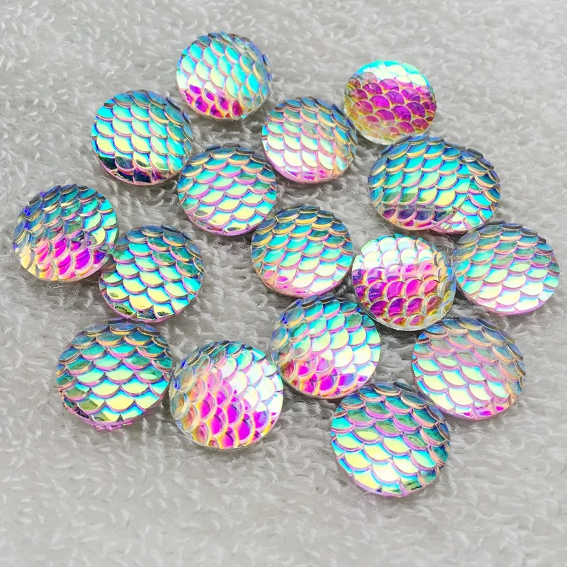 Diy 30pcs/lot 16mm AB Resin Fish Scale Flatback Rhinestone Round Strass Wedding Decoration Buttons  A64