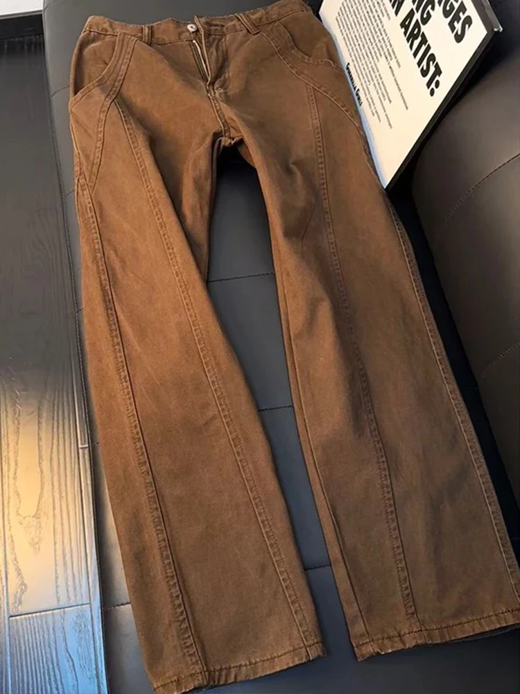 

Vintage Pure Cotton Men's Jeans Side Cut Washed Straight Leg Autumn Winter Cleanfit Trousers mid Waist Button Closure