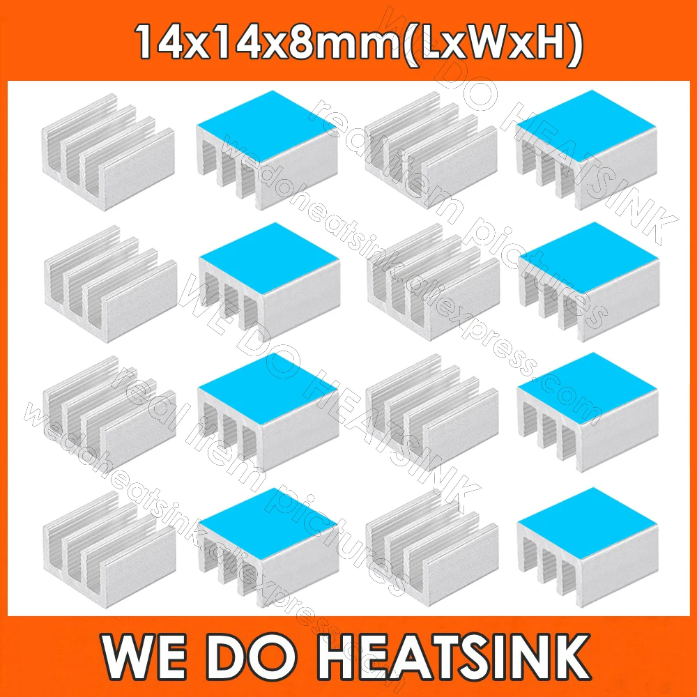 

Wholesale 14x14x8mm Silver Square Extruded Aluminum Heatsinks Cooler Radiator With Thermal Conductive Heat Transfer Adhesive Pad