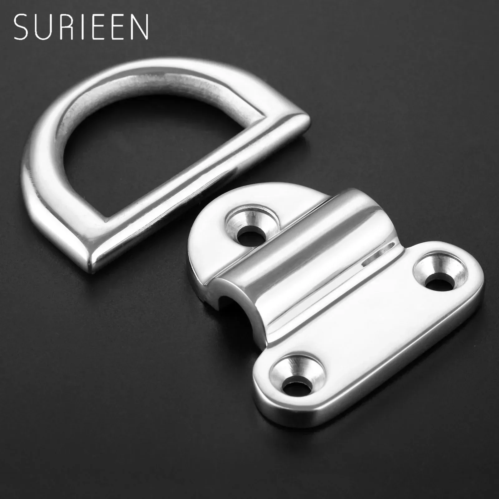 SURIEEN 8mm Boats Yacht Stainless Steel Folding Pad Eye Deck Lashing Ring D-ring With Cleat Plate Marine Hardware Accessories