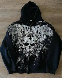 Y2k Vintage Hoodies New Gothic Skull Pattern Zip Up Hoodie Winter Womens Mens Hip Hop Long Sleeve Coats Loose Hooded Sweatshirt