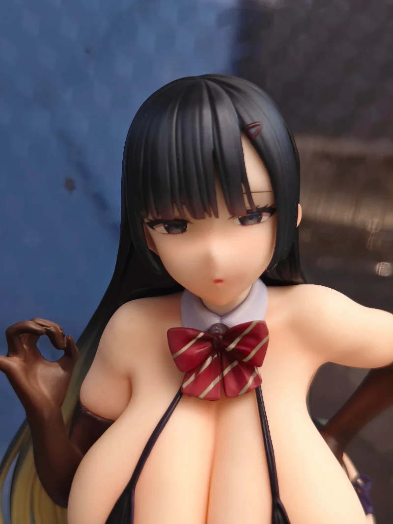 In Stock Long Black Hair Girl Ornament Red Stripe Bow Tie Black Gloves Desktop Home Display Collection Gift