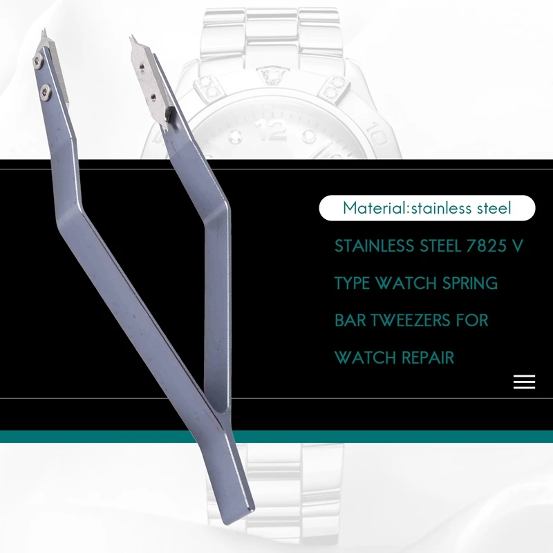 Pinzas de barra de resorte de Reloj tipo 7825 V, acero inoxidable, reparación de relojes