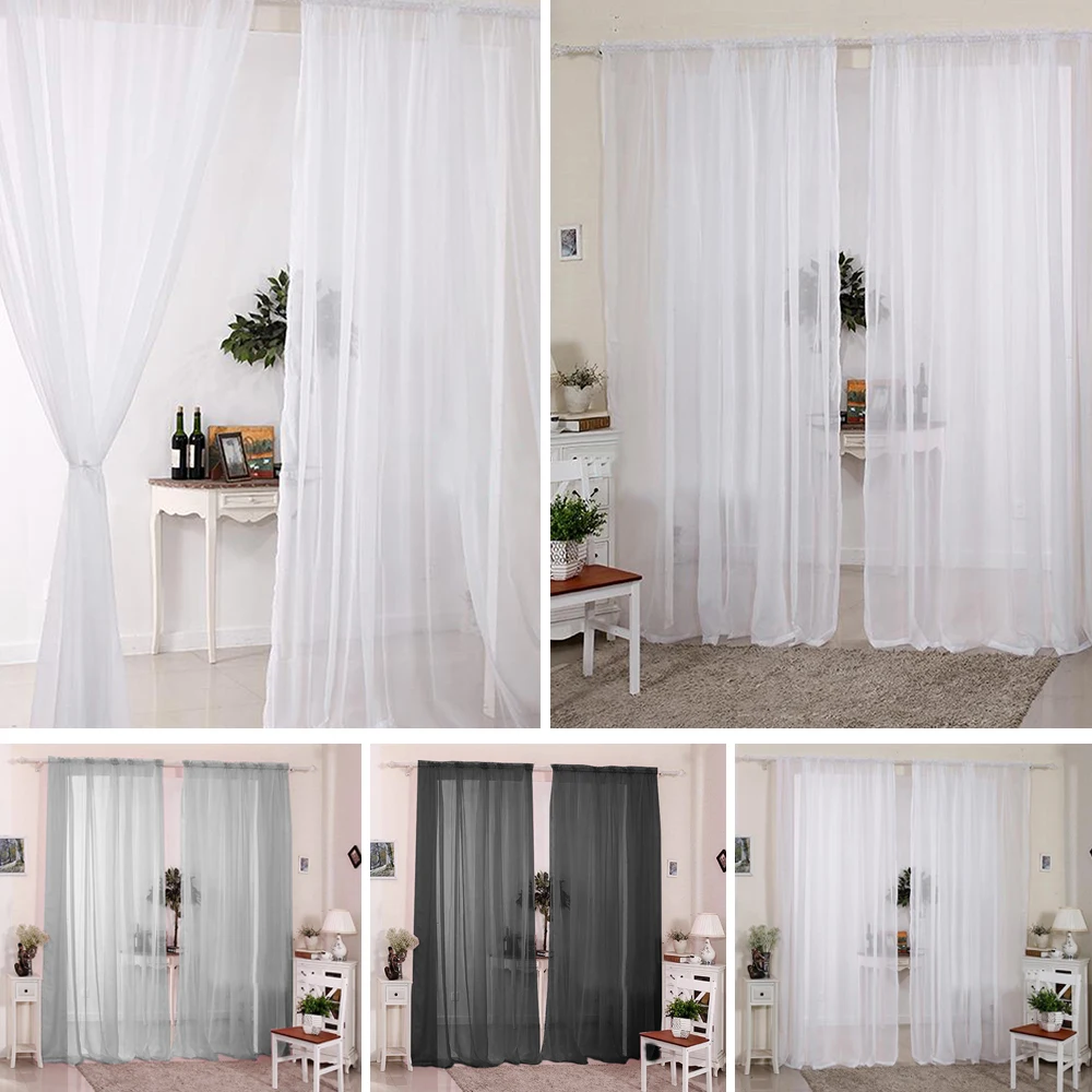 2 Stück durchsichtige Voile-Vorhänge für Schlafzimmer, pastoral, rustikal, französisches