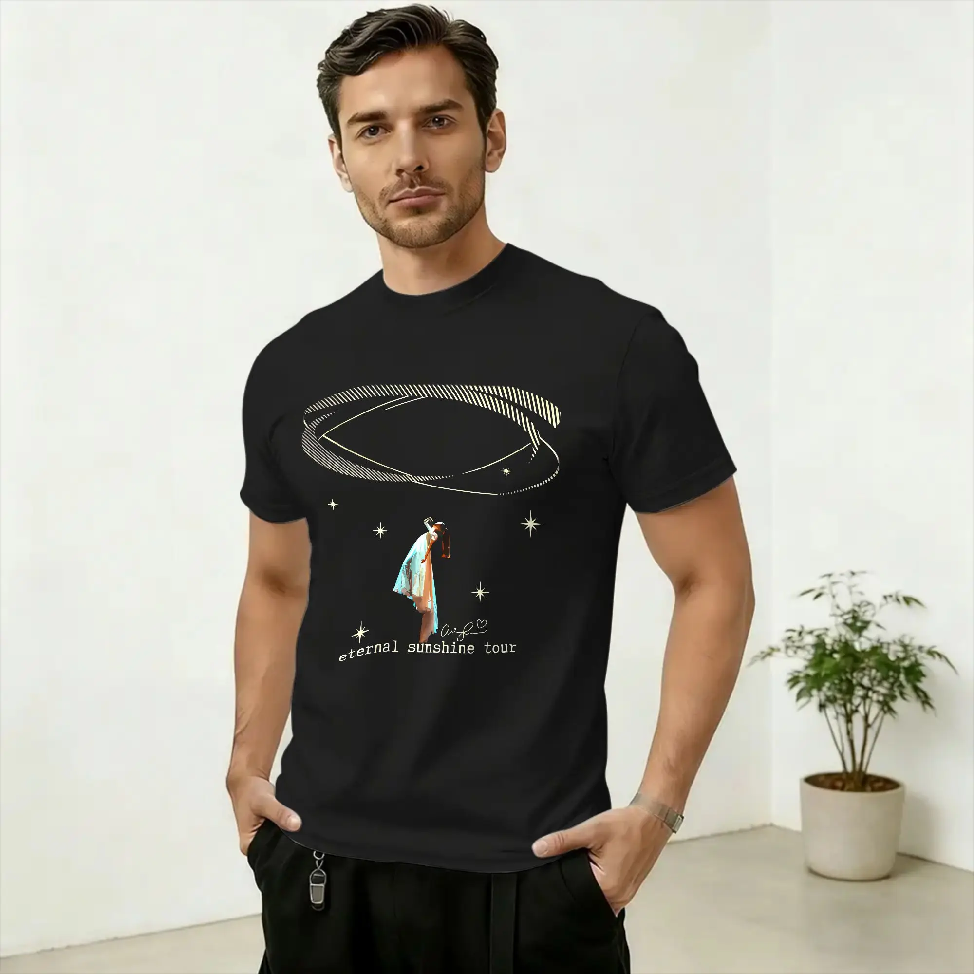 Leisure Arianas Grandes Eternal Sunshine Tour 2026 T-Shirts Men Round Neck 100% Cotton T Shirts  Short Sleeve Tees Clothing