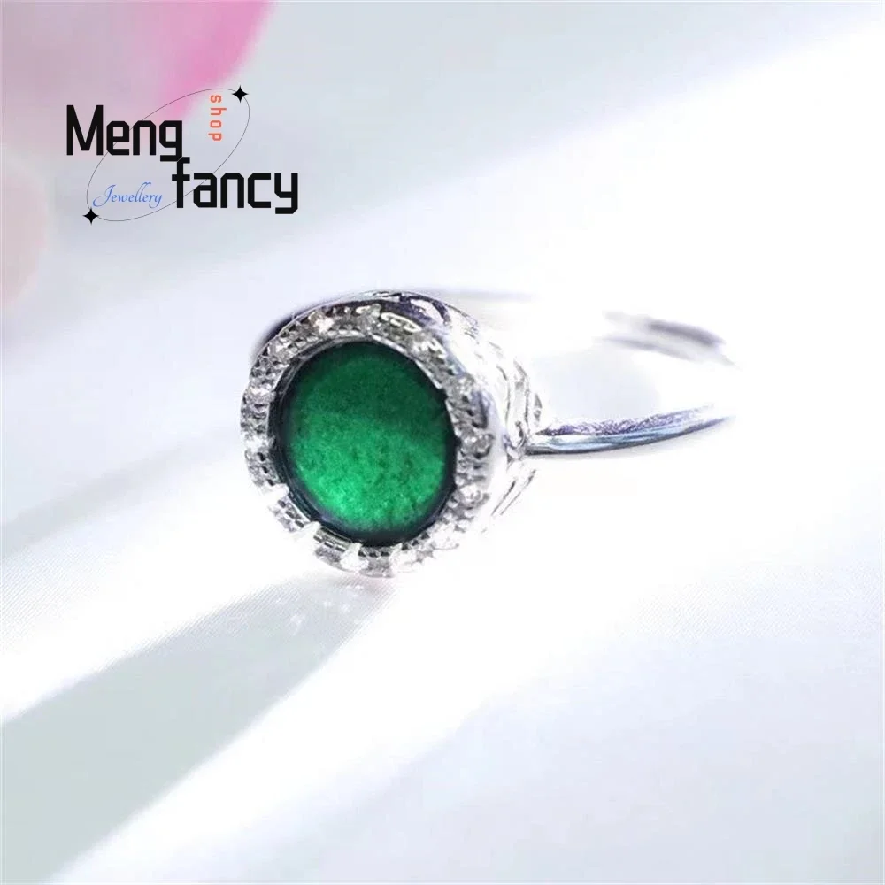 S925 Silver Lnlaid Jadeite Ink Jade Ring Exquisite Elegant Simple High-grade Couple Luxury Quality Fashion Jewelry Holiday Gifts