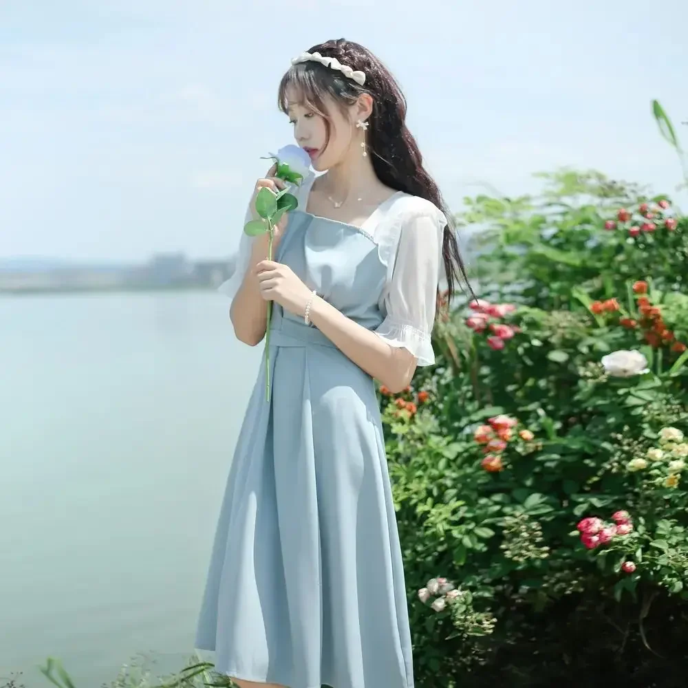 Satin Midi Women's Dresses Short Sleeve Silk Chiffon Bandage Female Dress New in On Sale Clearance A Line Korean Fashion Hot Y2k