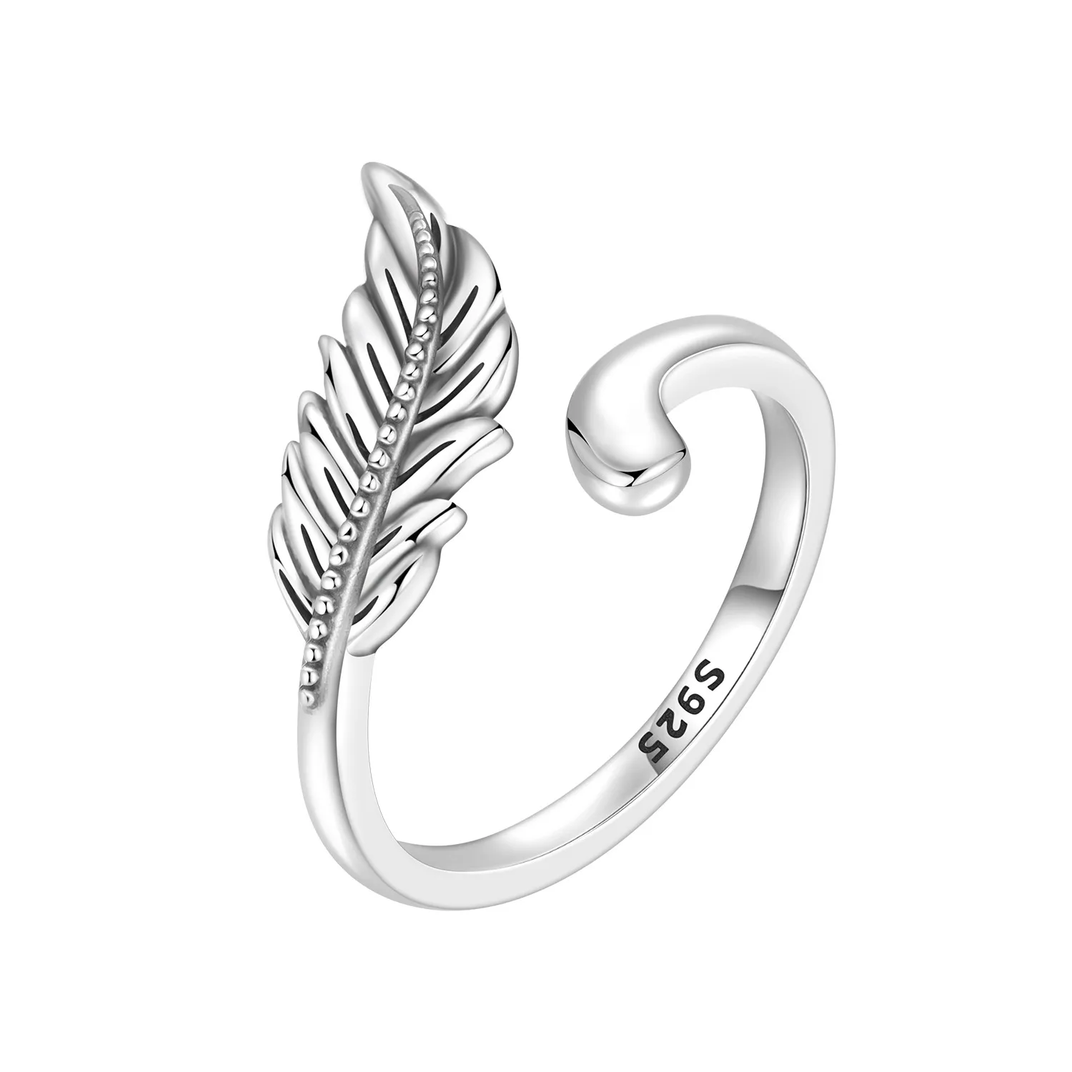 

MISEFF Original S925 Sterling Silver Lucky Element Feather Ring Open Adjustable Ring For Birthday Jewelry Gifts