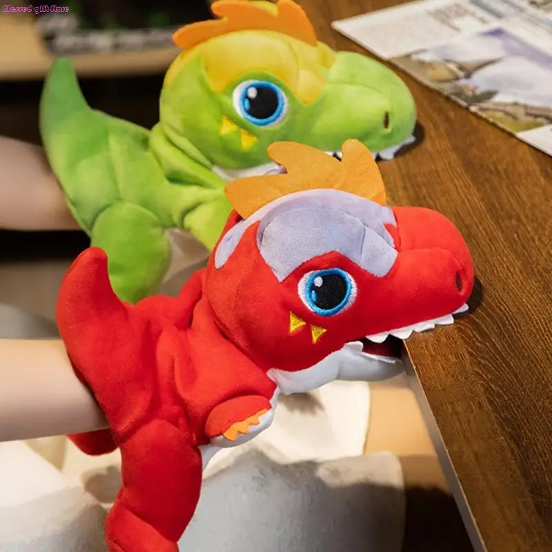 D0JC Dinosaur Plush Toy Green Hand Puppet voor creatief rollenspel zacht knuffels Childrens Educational Pretend Game
