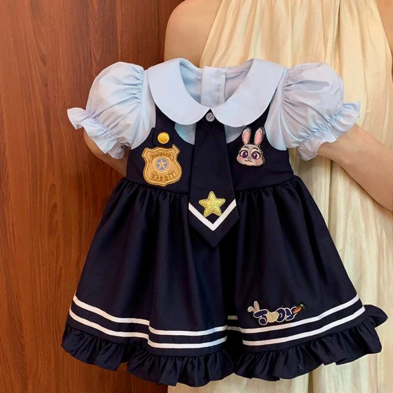 

Летнее хлопковое платье для девочек, костюм кролика-полицейского Джуди, милое платье принцессы для малышек, детское платье