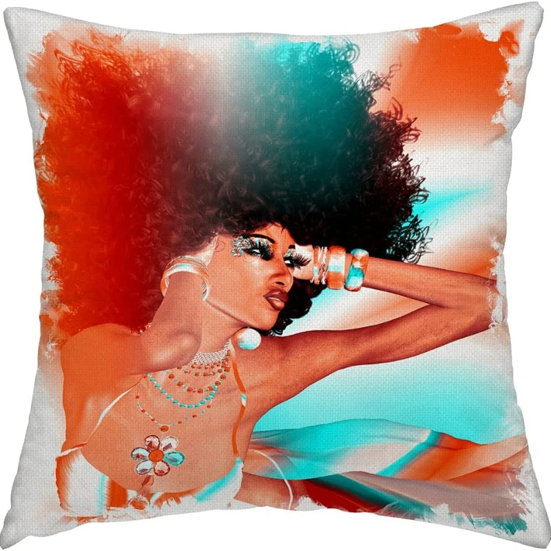 

Sexy African American Woman Throw Pillow Cover Black Girls Lady Decorative Pillow Case Home Decor Square 16x16 Inches Pillowcase