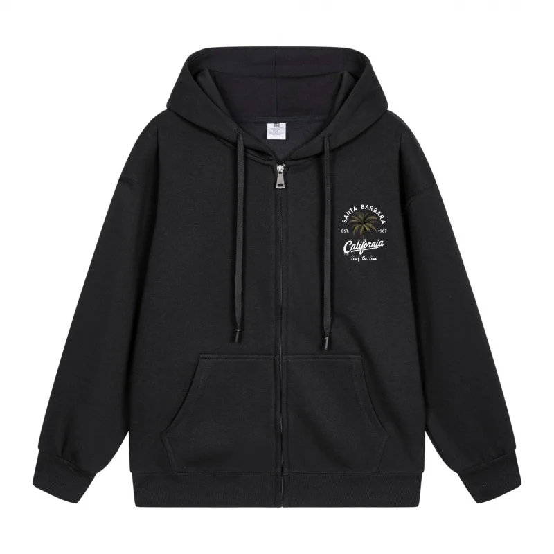 

Men's Zip-Up Hoodie Black Hoodie With White Print 2025 New Style Casual Couples’ Style Couples’ Style