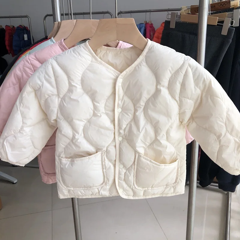 0-10℃ Oversized Autumn Winter Kids Puffer Jackets Ultra Light Child Duck Down Coat Toddler Buttons Outerwear for Baby Girls