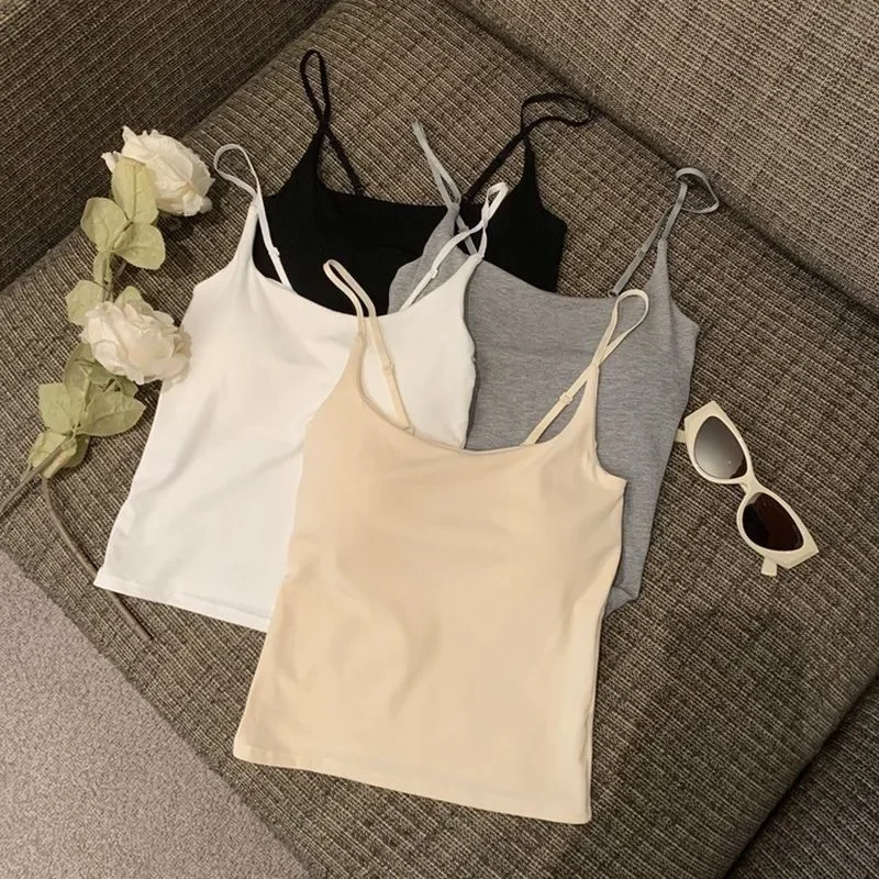 2026 pure cotton sling vest simple integrated fixed cup with chest pad outer wear inner tube top chest wrap slim top