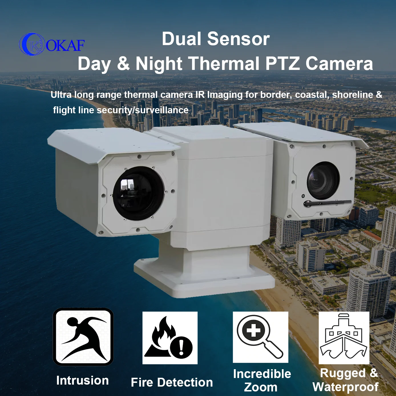 10km Long Range Thermal PTZ Camera 640*512 Dual Sensor AI Detection IP66 Waterproof For Forest Fire Detection