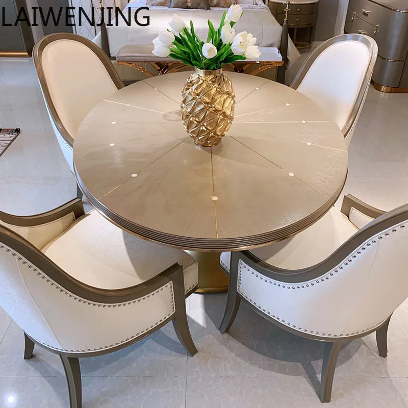 

MJY American light luxury solid wood round dining table oval neoclassical dining table and chair combination