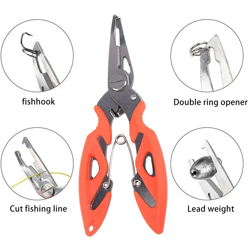 Fishing Stainless Steel Pliers Split Ring Opener Lip Gripper Saltwater Resistant Tool Kit Scissors Hook Remover Line Cutter