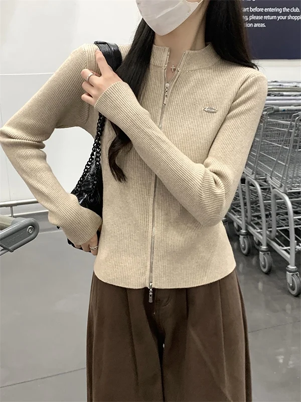

Faionable Slim Fit Long Sve Zipper Knitwear Pure Color Double Zipper Casual Sle Polyester Fiber Autumn New Arrival