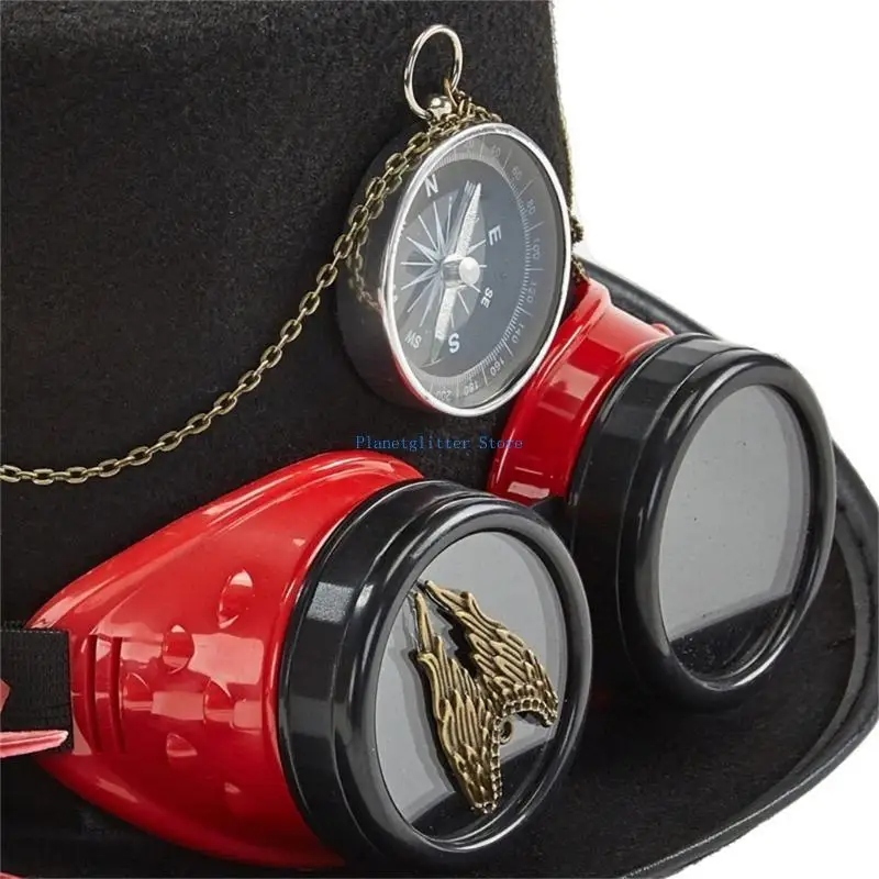 652B Steampunk Top Hats For Men With Goggles Steampunk Time Hat Halloween Steampunk Accessories Steampunk Hat