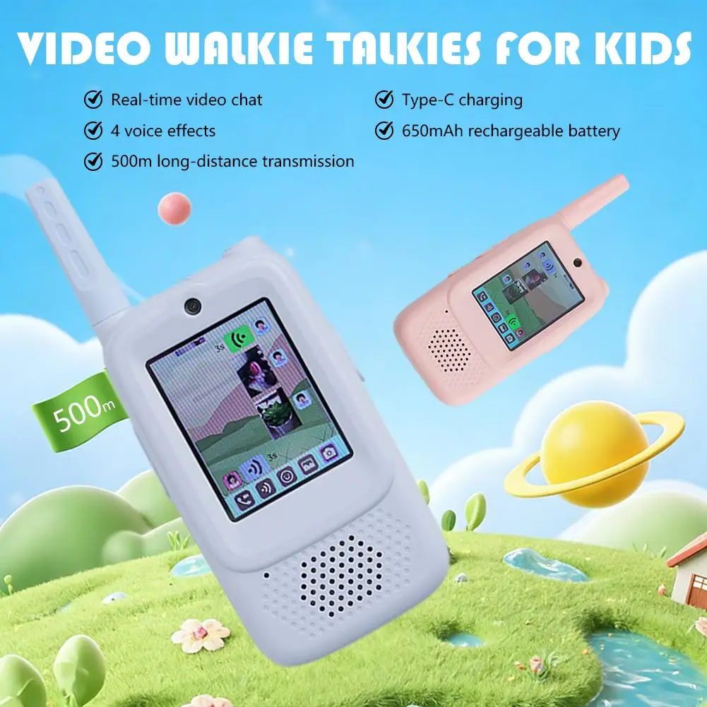Talkie-walkie vidéo pour enfants, 2 pièces, Rechargeable, écran haute définition de 2 pouces, appel en un clic, interphone de dessin animé, cadeaux pour enfants