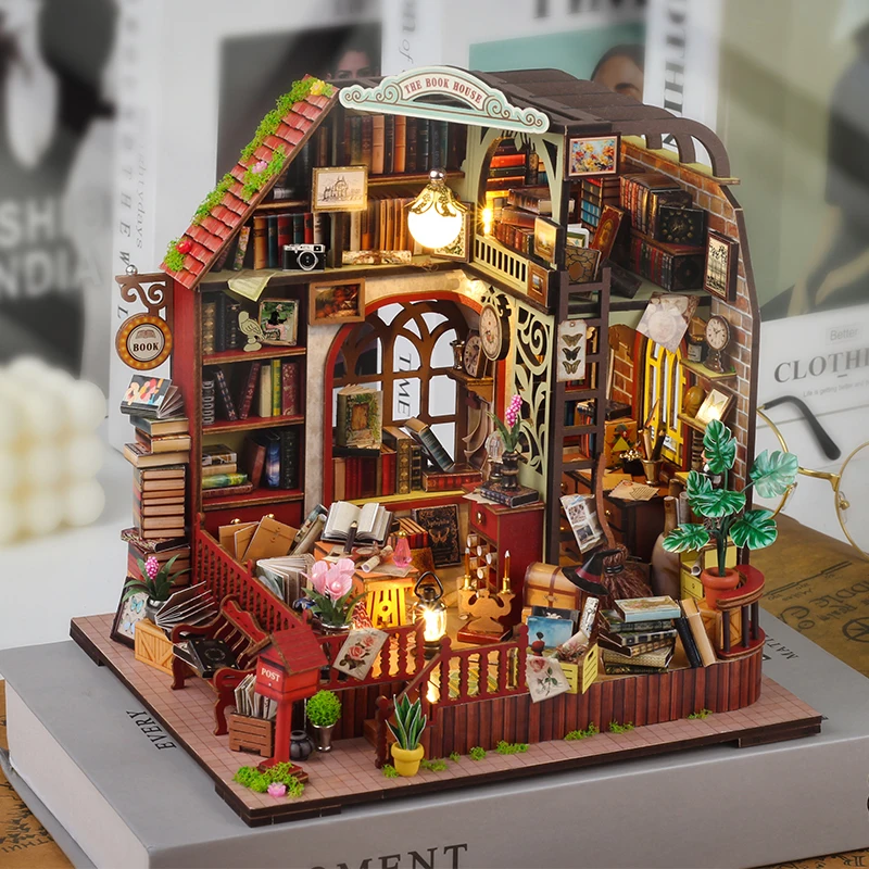 NEW DIY Wooden The Book House Miniature Building Kits Doll Houses With Furniture Casa with Lights Dollhouses for Friends Gifts