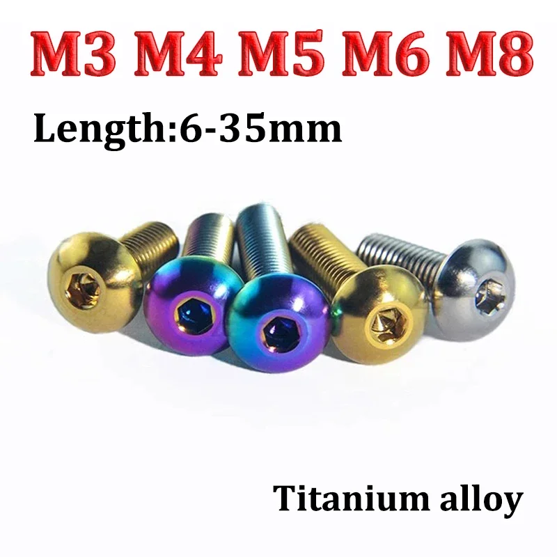 1pc Round Hexagon Socket Button Head Screw M3 M4 M5 M6 M8 x 6/8/10/12/15/16/18/20/35mm Titanium Ti Bolt for Bicycle Bottle Cage