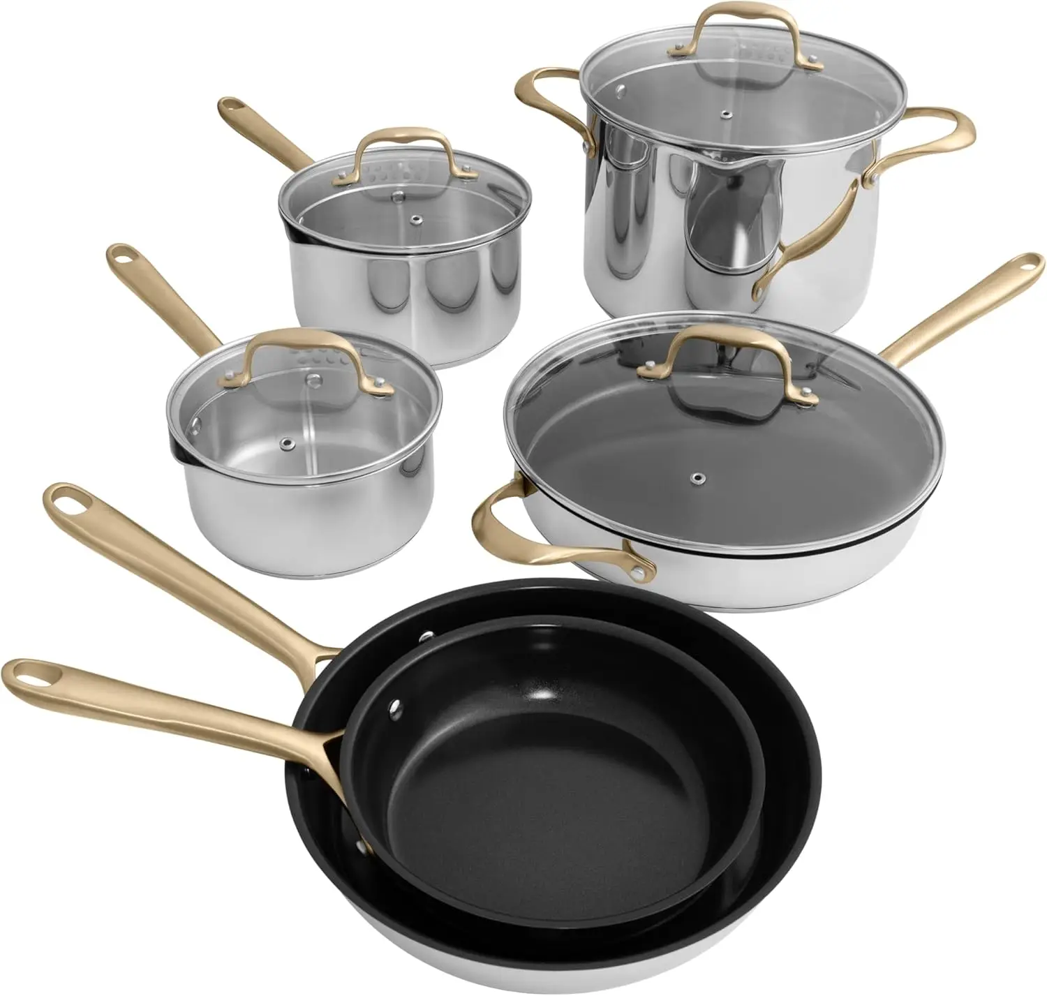

10-Piece Non-Toxic Stainless Steel with 3-Piece Nonstick Ceramic Cookware Set (CWSETL-NS-10)