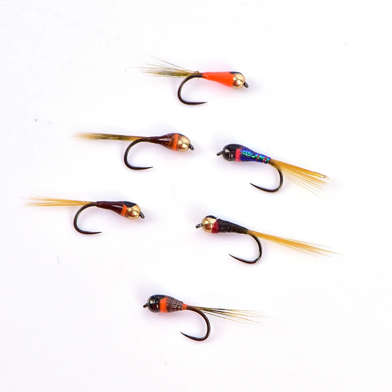 6PCS/SET Tungsten Perdigon Nymph Small Beadheads Fly Rainbow Brown Trout Grayling Brook Fishing Quick Sink