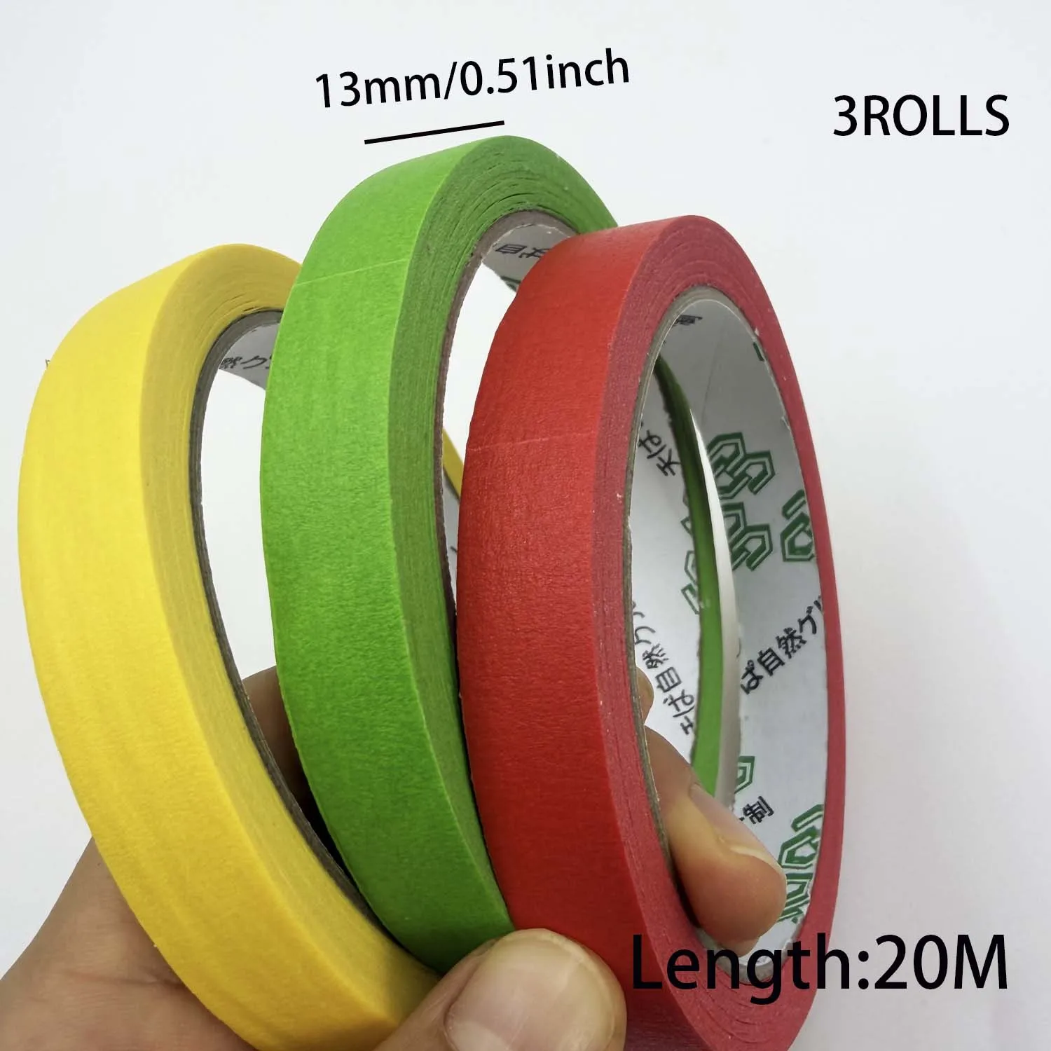 3Rolls Christmas Colored Masking Tape Red Green Yellow Crepe Paper Tape DIY Xmas Tree Window Decoration Craft Painting Supplies