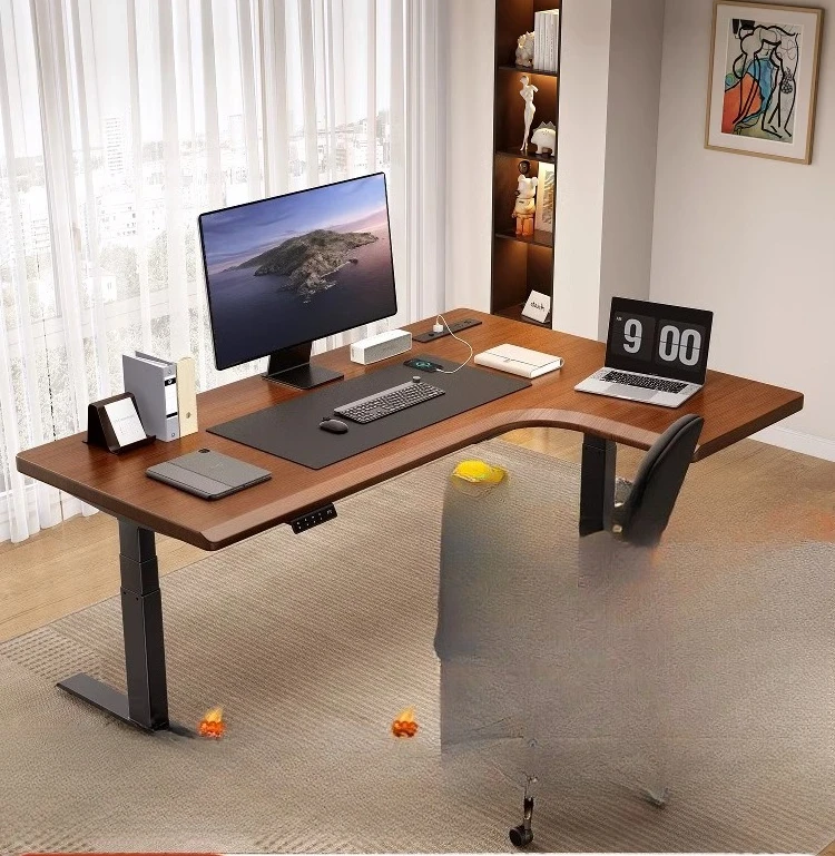 

Solid wood corner electric lifting desk study table L-shaped double e-sports table artificial computer table