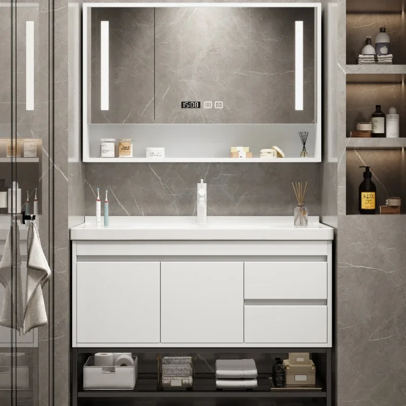 Solid Wood Bathroom Cabinet Intelligent Ceramic Light Luxury Simple Wash Basin Combination Cabinet Gabinete Furniture