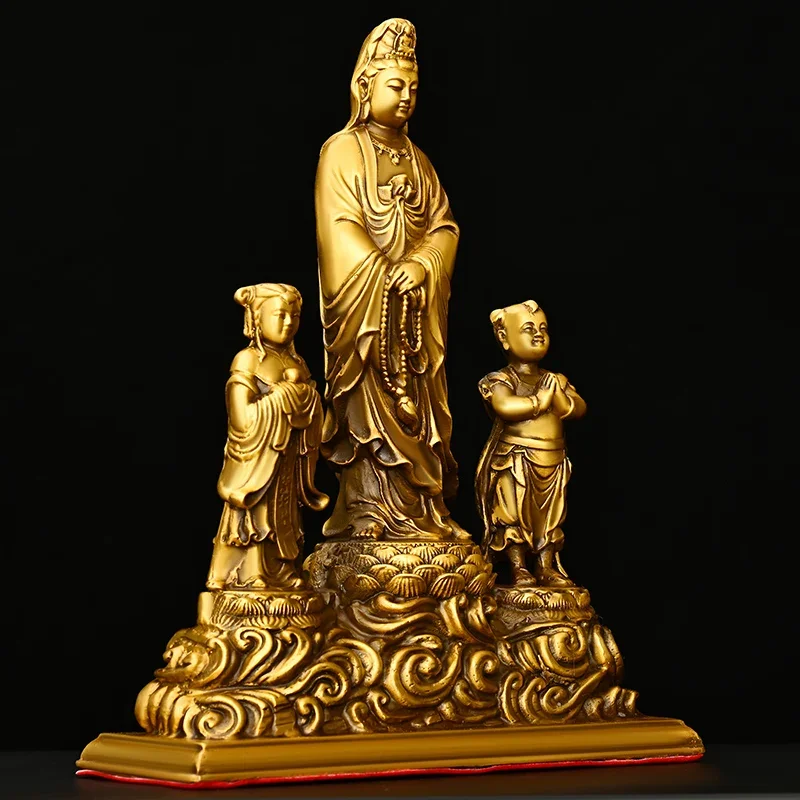 Feng Shui Copper Guanyin Bodhisattva Ornaments Golden Girls Boys Household Statues Sculptures