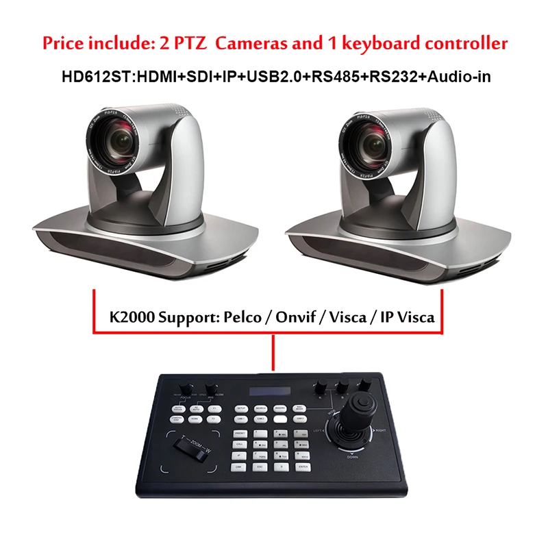 

Vmix 3G-SDI Wide Angle 12X Zoom HD IP Camera and Network Control Keyboard ONVIF RS232 for PTZ Broadcasting&Live Streaming System