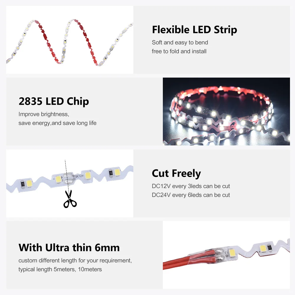 Узкая тонкая 6 мм S-образная зигзагообразная светодиодная лента 72LEDS/m 5M 12V Знак персонажа Буква Логотип Гибкая осветительная доска Канальная буква DIY