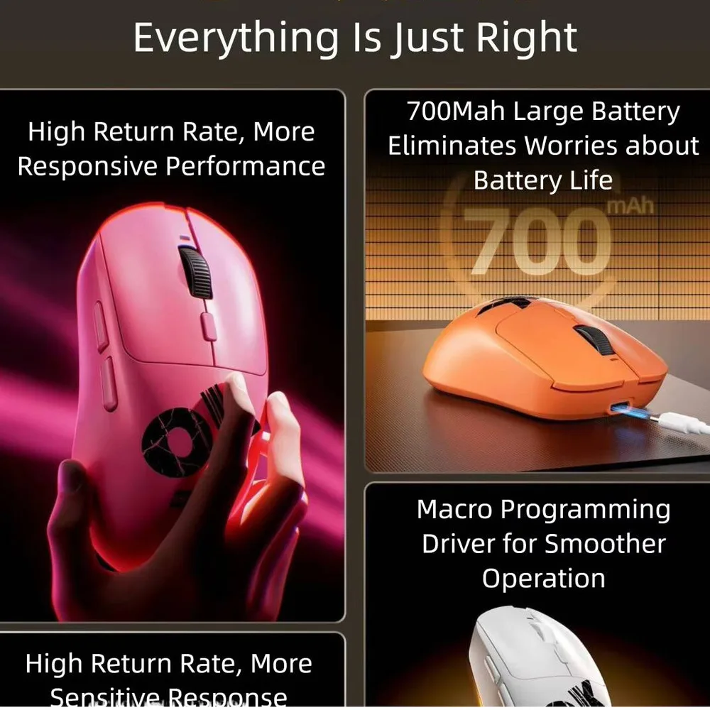 1000Hz Polling Rate Macro Customizable Optical Mute Mice Wired+2.4Ghz+Bluetooth WirelessTri-Mode Gaming Mouse For Laptop Desktop