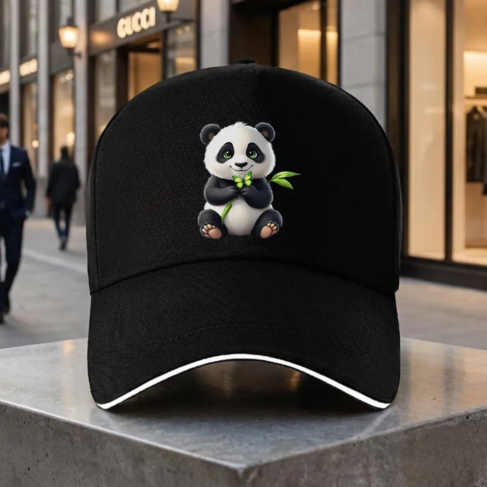 Cute Panda Holding Bamboo Baseball Cap Unisex Polyester Adjustable Outdoor Graphic Hat