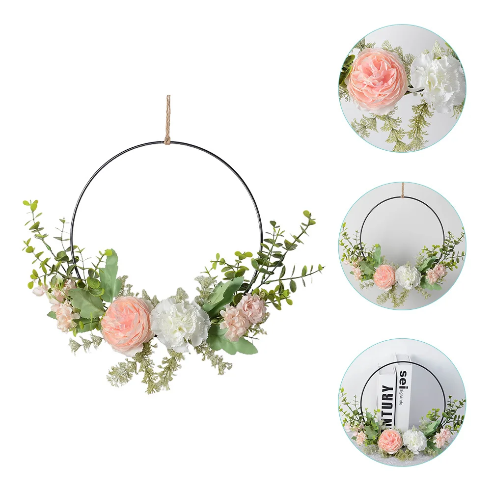 

Simulation Carnation Wreath Artificial Silk Flower Hanging Door Ornament Lifelike Spring Festival Garland Home Decor Natural