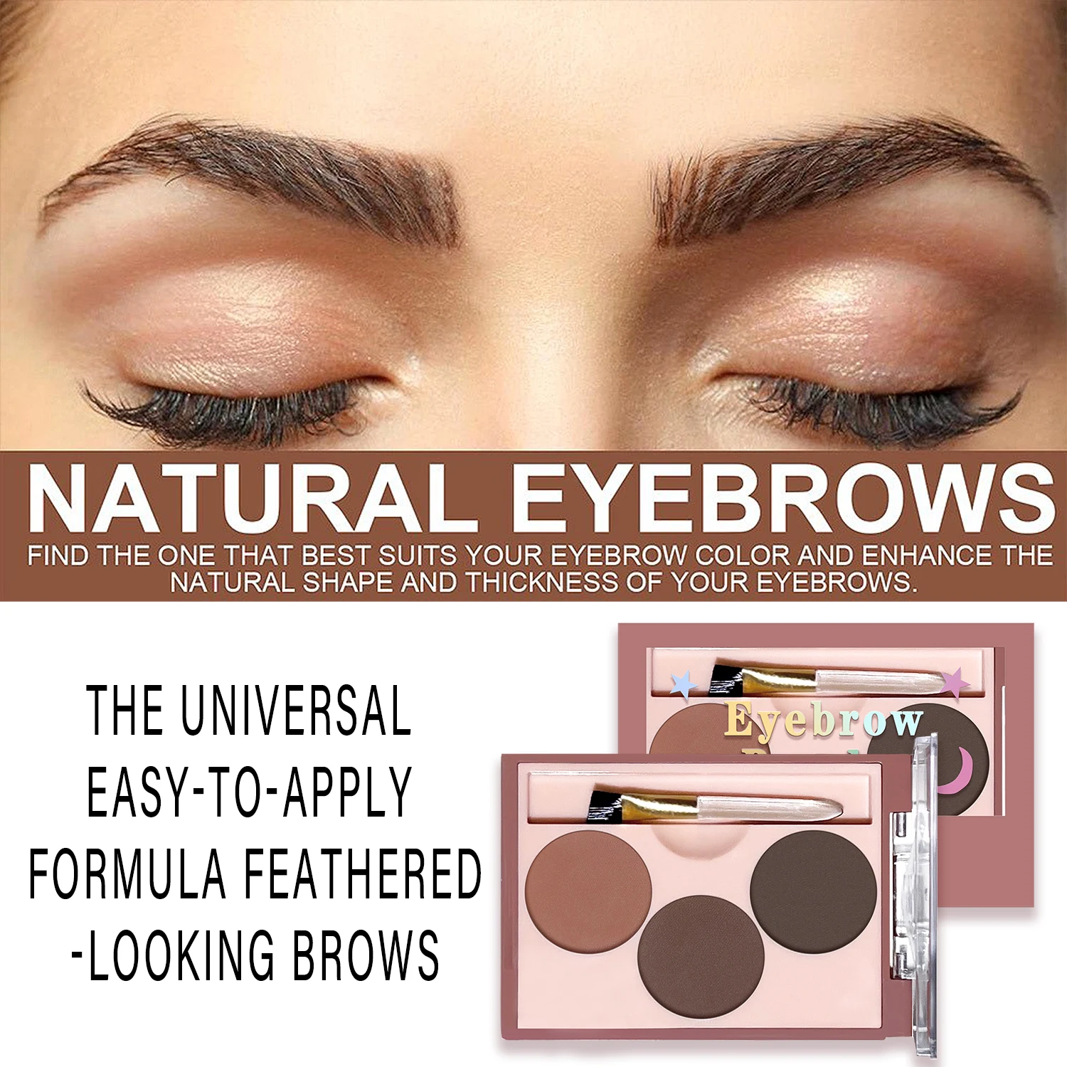 بودرة حواجب بثلاثة ألوان، متعددة الاستخدامات في صندوق واحد، مقاومة للماء، تدوم طويلاً، مكياج سموكي طبيعي، للمبتدئين