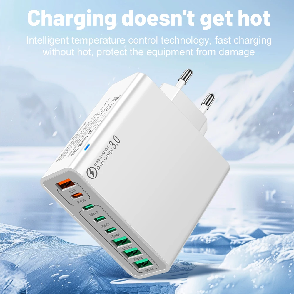 

8Ports USB Total EU/US/UK Fast Charger Plug PD Type C Quick Charge 4.0 Phone Adapter Wall Charger for IPhone Xiaomi Samsung