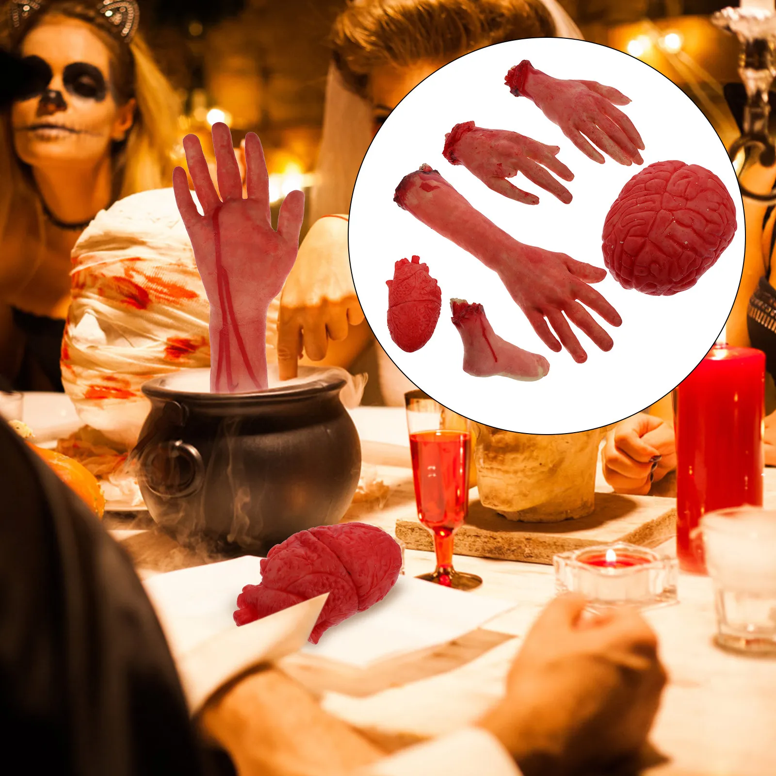 

6Pcs Bloody Haunted House Body Part Scary Prop Reusable Lightweight Broken Hand Foot Decoration Party Supply Haunted Body Part