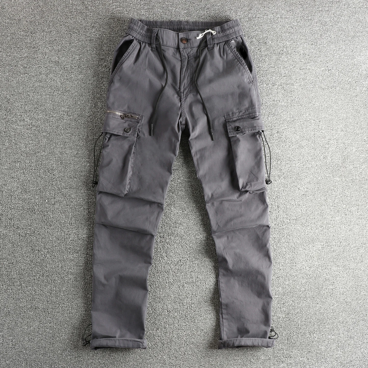 Drawstring ties foot design retro high street work casual pants men's three-dimensional pocket loose straight trousers