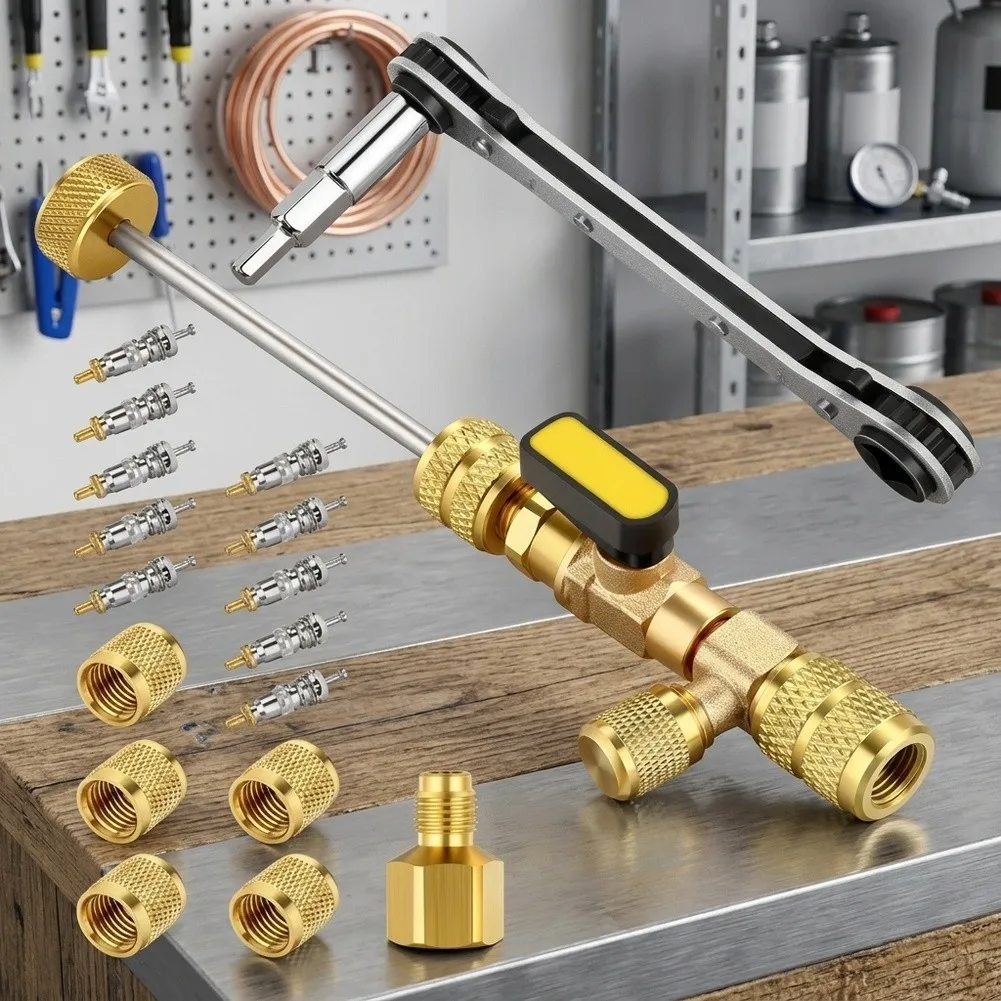 Brass For HVAC Valve Core Remover Tool for R22 R410A Refrigeration Systems 1/4 inch and 5/16 inch Fittings Brass