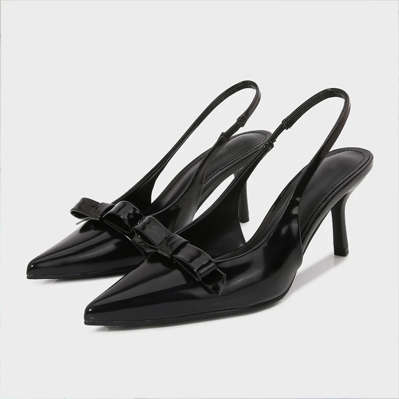 Brand Designer White Women High Heel Shoes Sweet Bow Patent Leather Elegant Stilettos Slingbacks 2025 Summer Sandals for Female