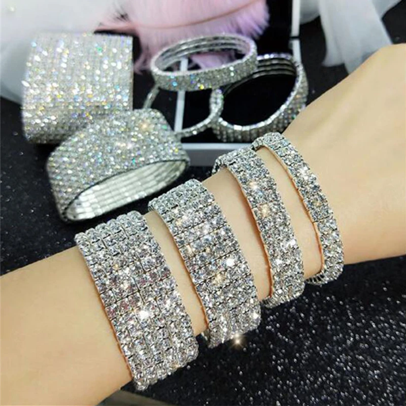 Fashion Shine Crystal Bracelets For Women Luxury Full Zircon Stretch Elastic Bracelet Girlsfriend Bangles Wedding Bridal Gifts