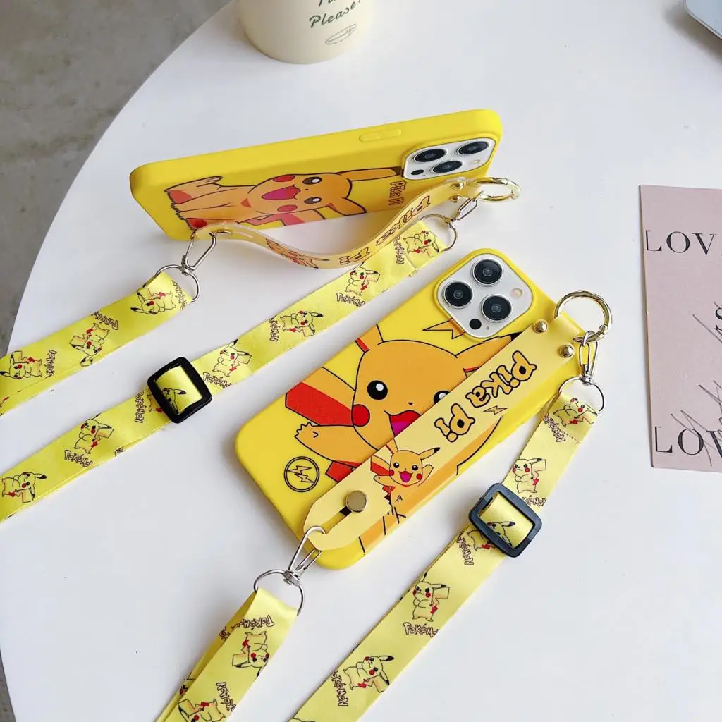 Pikachu Phone Case Wrist Strap Rope For Samsung Galaxy S7 Edge S8 S9 S10 S20 S21 S22 S23 Plus Ultra S21FE Note 8 9 10 20