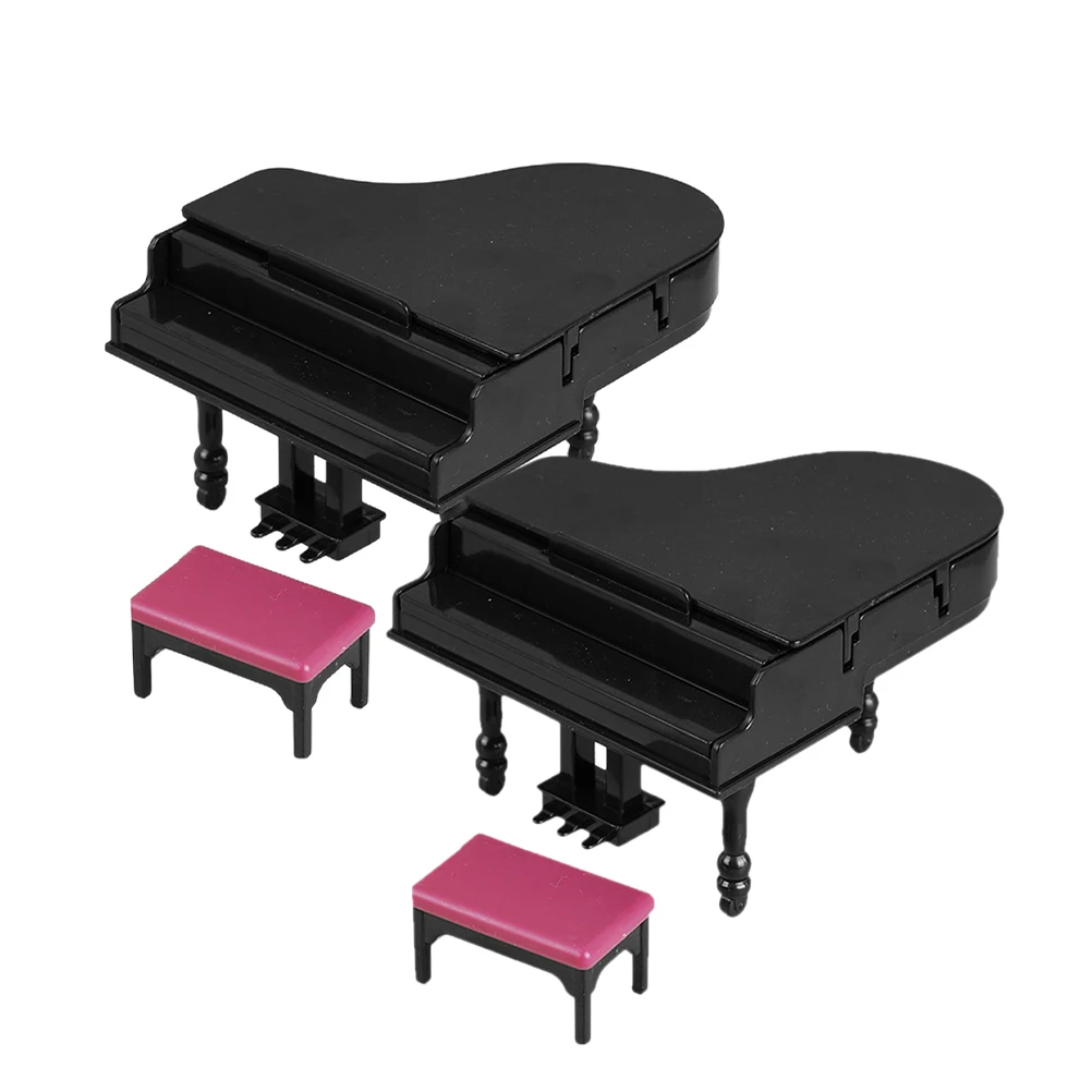 

2 Set Mini Piano Decorations for House Dollhouse Stool Model and Bench Grand Miniature Accessories Furniture