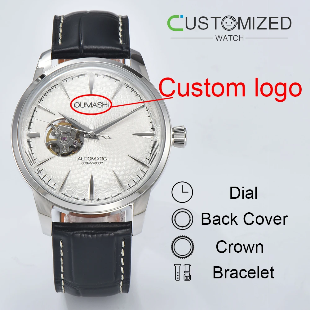 40mm Watch Custom logo NH35 Watch Cocktail Automatic Watch Men Wristbatch Double Dome Case Dive Clock Date Watch