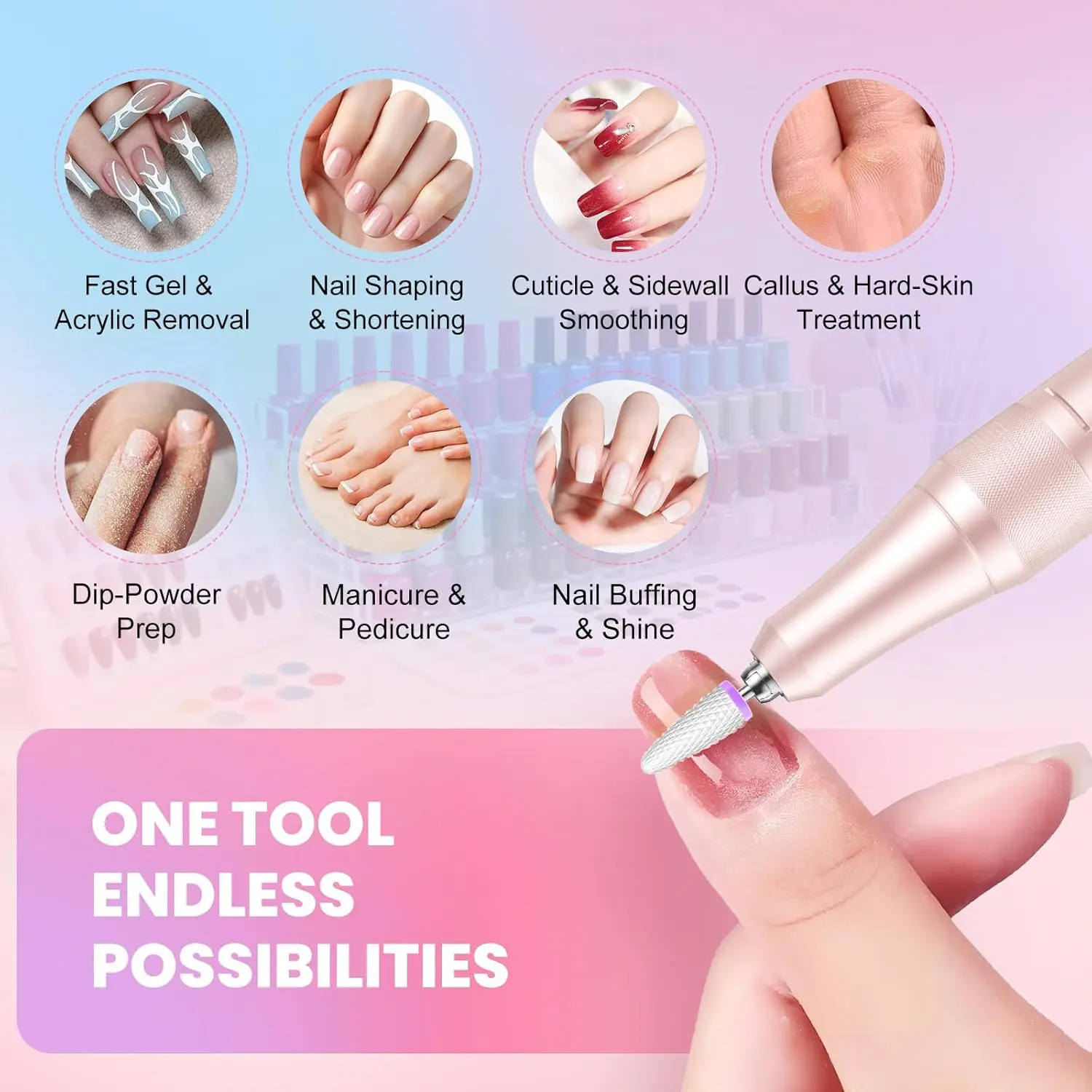 50000 دورة في الدقيقة المهنية مسمار الحفر قابلة للشحن اللاسلكي مجموعة الأظافر الكهربائية مع بت المحمولة مانيكير باديكير لجل الاكريليك #6