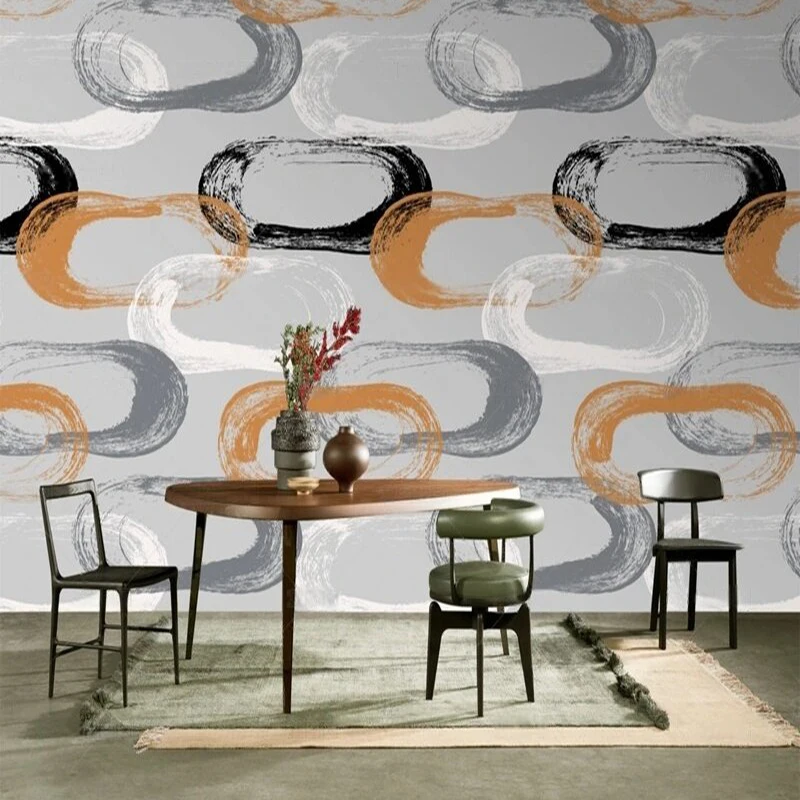 صورة ديكور غرفة المعيشة بنمط هندسي بيضاوي الشكل بسيطة وجديدة على الطراز الأمريكي خلفية غرفة نوم منزلية فاخرة للتلفزيون #2